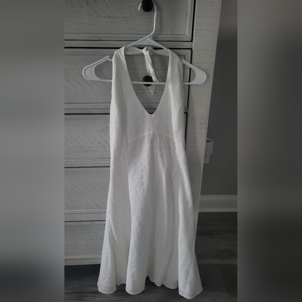 White Eyelet Halter Dress